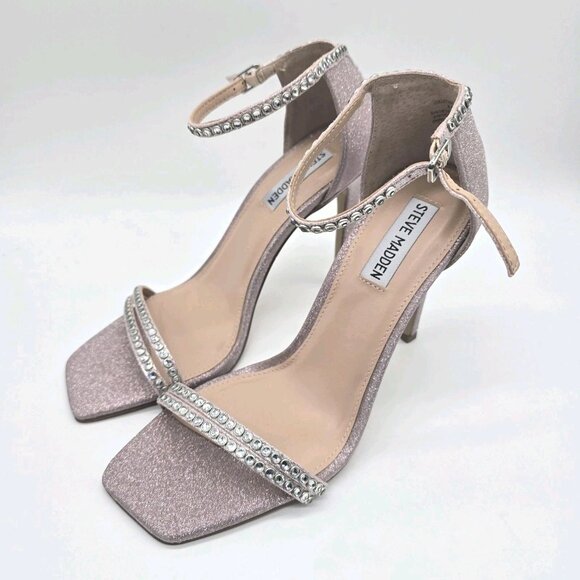 Steve Madden Colette Heels 8.5M Sparkle Blush Rhinestone Strappy - Picture 3 of 15